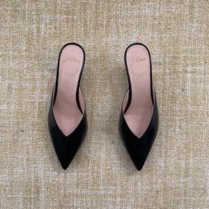 JCrew size 9 black leather mules with kitten heel